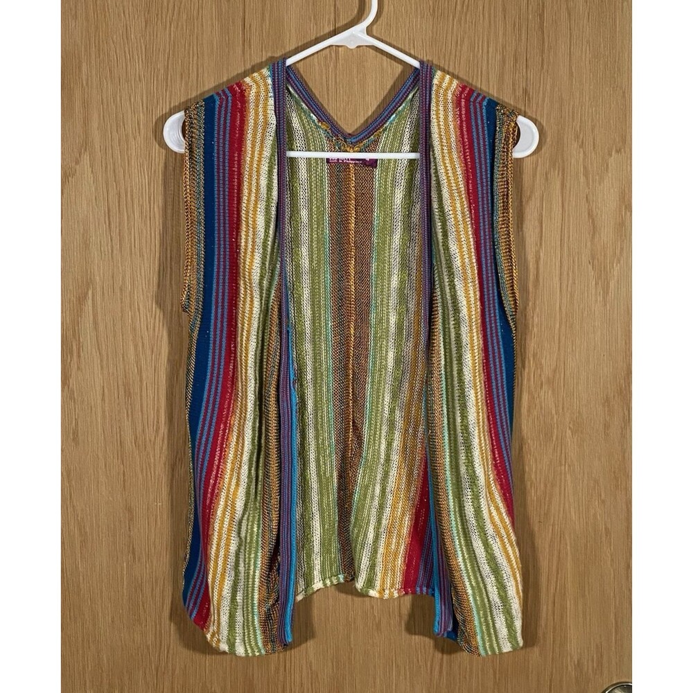 Old Navy Knit Open Cardigan Sweater Vest Striped Colorful Retro Boho Festival